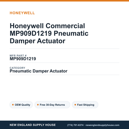 Honeywell Commercial MP909D1219 Pneumatic Damper Actuator — New England Supply House spec card [NESH-SPEC-CARD-V2]