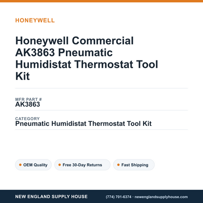 Honeywell Commercial AK3863 Pneumatic Humidistat Thermostat Tool Kit — New England Supply House spec card [NESH-SPEC-CARD-V2]
