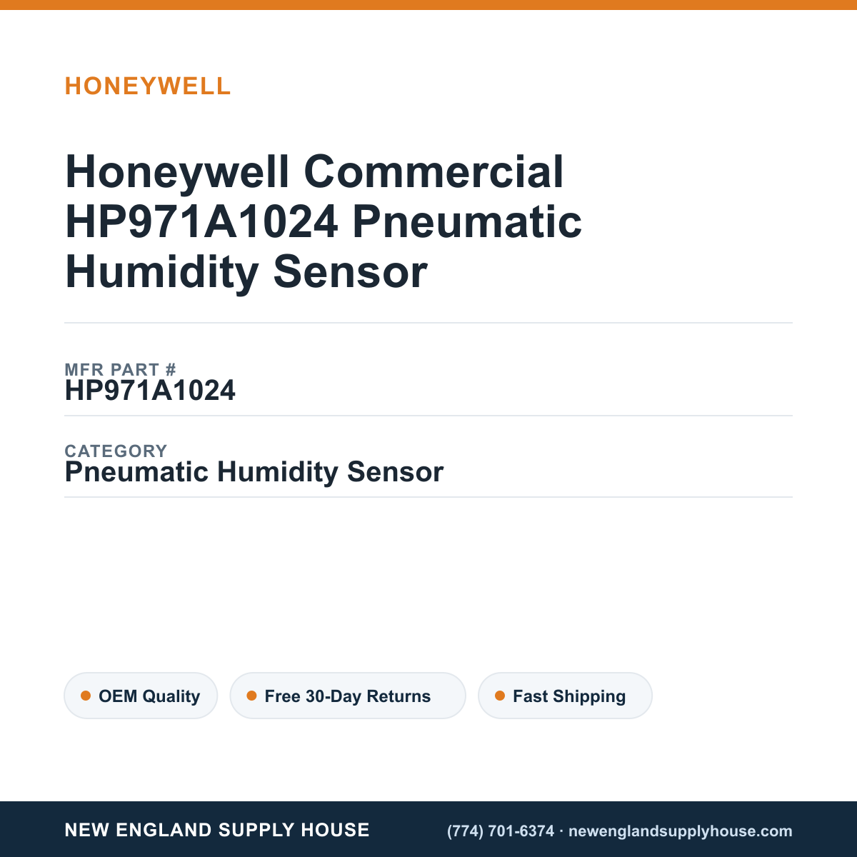 Honeywell Commercial HP971A1024 Pneumatic Humidity Sensor — New England Supply House spec card [NESH-SPEC-CARD-V2]