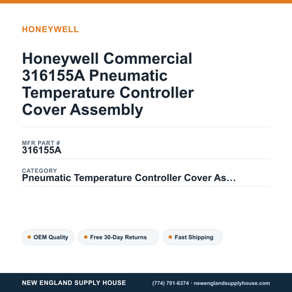 Honeywell Commercial 316155A Pneumatic Temperature Controller Cover Assembly — New England Supply House spec card [NESH-SPEC-CARD-V2]