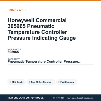 Honeywell Commercial 305965 Pneumatic Temperature Controller Pressure Indicating Gauge — New England Supply House spec card [NESH-SPEC-CARD-V2]
