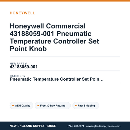 Honeywell Commercial 43188059-001 Pneumatic Temperature Controller Set Point Knob — New England Supply House spec card [NESH-SPEC-CARD-V2]