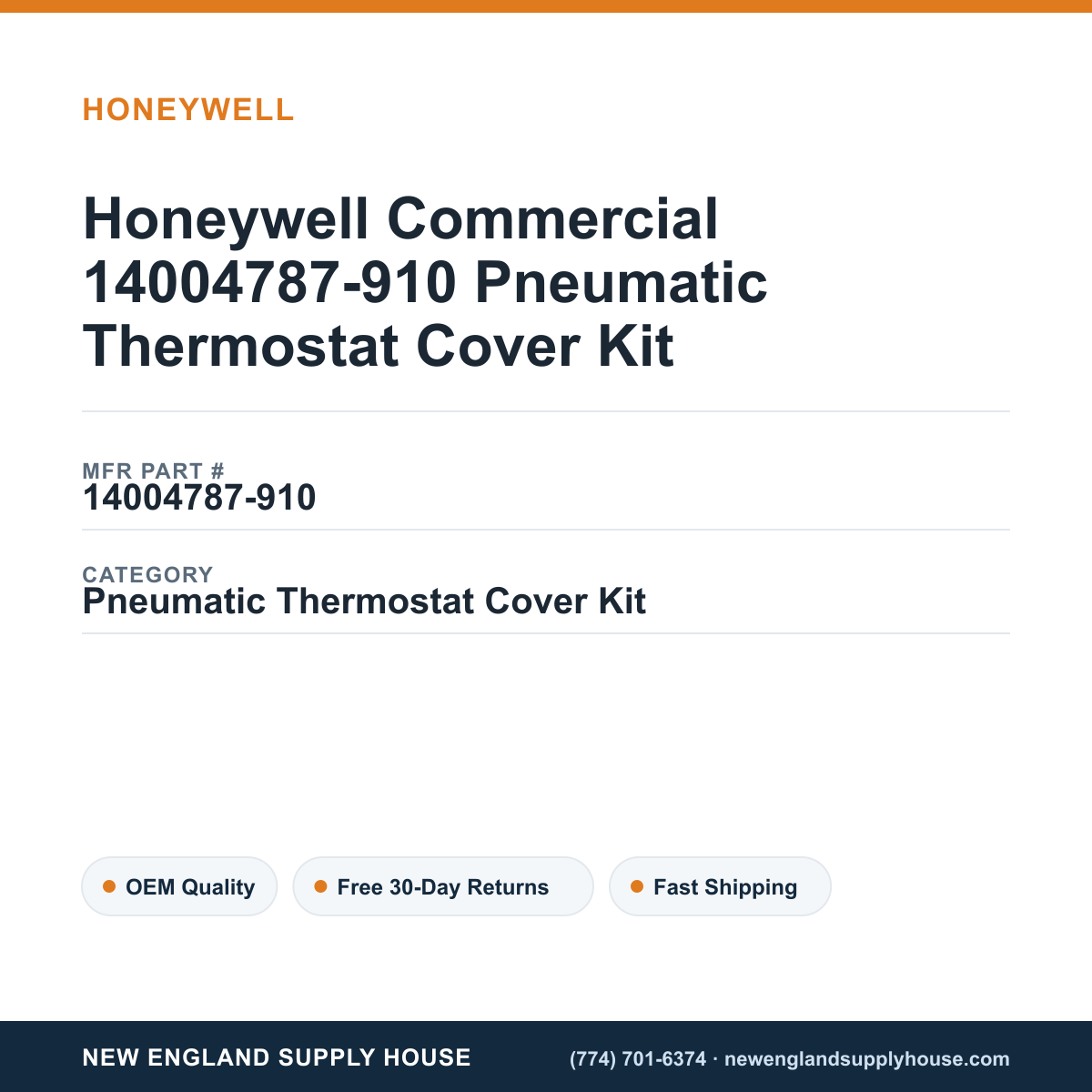 Honeywell Commercial 14004787-910 Pneumatic Thermostat Cover Kit — New England Supply House spec card [NESH-SPEC-CARD-V2]