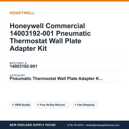 Honeywell Commercial 14003192-001 Pneumatic Thermostat Wall Plate Adapter Kit — New England Supply House spec card [NESH-SPEC-CARD-V2]