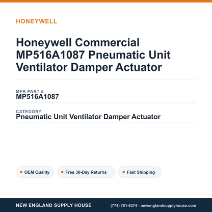Honeywell Commercial MP516A1087 Pneumatic Unit Ventilator Damper Actuator — New England Supply House spec card [NESH-SPEC-CARD-V2]