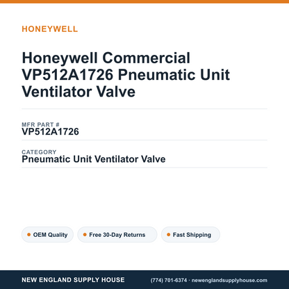 Honeywell Commercial VP512A1726 Pneumatic Unit Ventilator Valve — New England Supply House spec card [NESH-SPEC-CARD-V2]