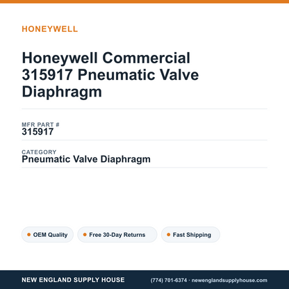 Honeywell Commercial 315917 Pneumatic Valve Diaphragm — New England Supply House spec card [NESH-SPEC-CARD-V2]