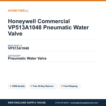 Honeywell Commercial VP513A1048 Pneumatic Water Valve — New England Supply House spec card [NESH-SPEC-CARD-V2]