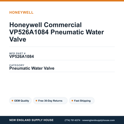 Honeywell Commercial VP526A1084 Pneumatic Water Valve — New England Supply House spec card [NESH-SPEC-CARD-V2]