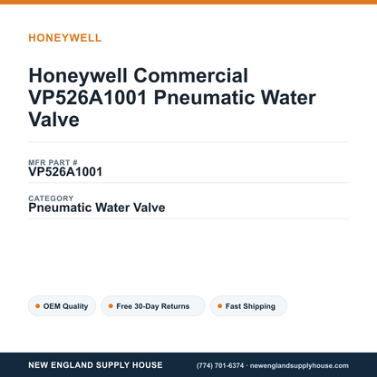 Honeywell Commercial VP526A1001 Pneumatic Water Valve — New England Supply House spec card [NESH-SPEC-CARD-V2]