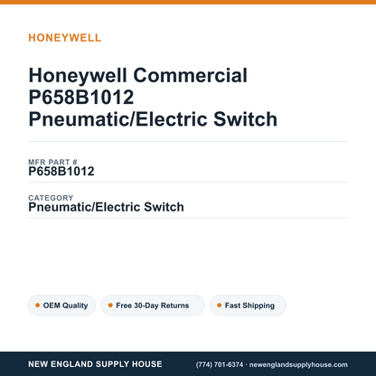 Honeywell Commercial P658B1012 Pneumatic/Electric Switch — New England Supply House spec card [NESH-SPEC-CARD-V2]