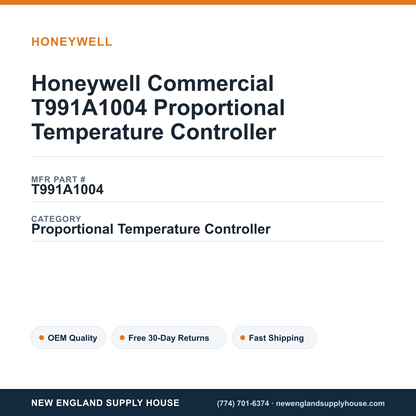 Honeywell Commercial T991A1004 Proportional Temperature Controller — New England Supply House spec card [NESH-SPEC-CARD-V2]