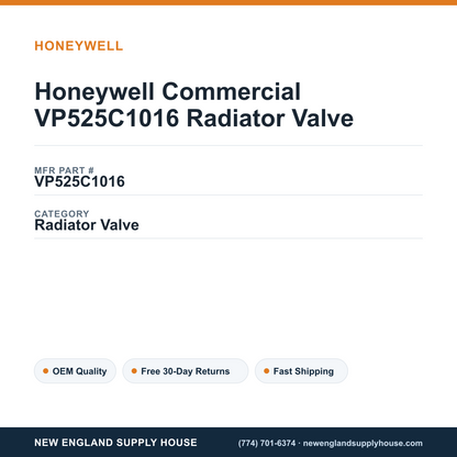 Honeywell Commercial VP525C1016 Radiator Valve — New England Supply House spec card [NESH-SPEC-CARD-V2]