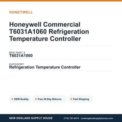 Honeywell Commercial T6031A1060 Refrigeration Temperature Controller — New England Supply House spec card [NESH-SPEC-CARD-V2]