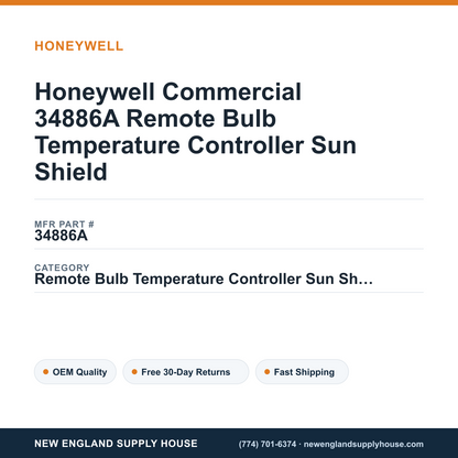 Honeywell Commercial 34886A Remote Bulb Temperature Controller Sun Shield — New England Supply House spec card [NESH-SPEC-CARD-V2]
