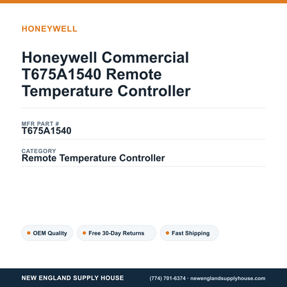 Honeywell Commercial T675A1540 Remote Temperature Controller — New England Supply House spec card [NESH-SPEC-CARD-V2]
