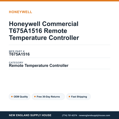 Honeywell Commercial T675A1516 Remote Temperature Controller — New England Supply House spec card [NESH-SPEC-CARD-V2]