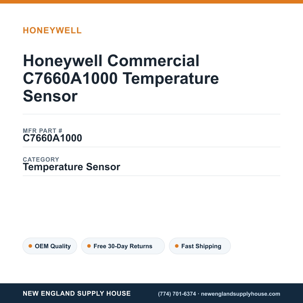 Honeywell Commercial C7660A1000 Temperature Sensor — New England Supply House spec card [NESH-SPEC-CARD-V2]