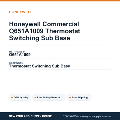 Honeywell Commercial Q651A1009 Thermostat Switching Sub Base — New England Supply House spec card [NESH-SPEC-CARD-V2]