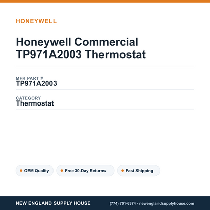 Honeywell Commercial TP971A2003 Thermostat — New England Supply House spec card [NESH-SPEC-CARD-V2]