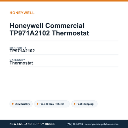 Honeywell Commercial TP971A2102 Thermostat — New England Supply House spec card [NESH-SPEC-CARD-V2]