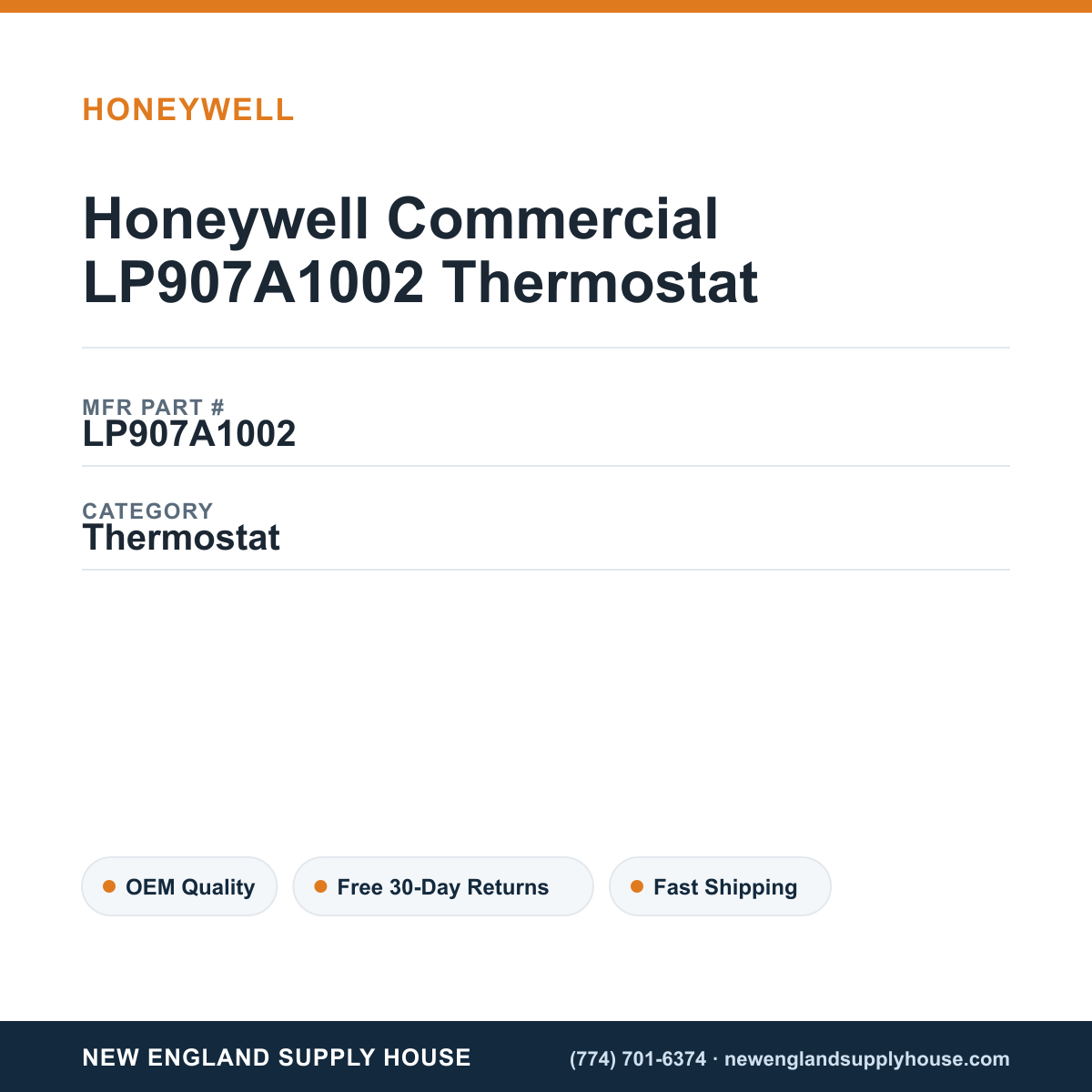 Honeywell Commercial LP907A1002 Thermostat — New England Supply House spec card [NESH-SPEC-CARD-V2]