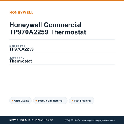 Honeywell Commercial TP970A2259 Thermostat — New England Supply House spec card [NESH-SPEC-CARD-V2]