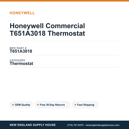 Honeywell Commercial T651A3018 Thermostat — New England Supply House spec card [NESH-SPEC-CARD-V2]