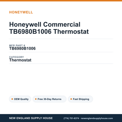 Honeywell Commercial TB6980B1006 Thermostat — New England Supply House spec card [NESH-SPEC-CARD-V2]