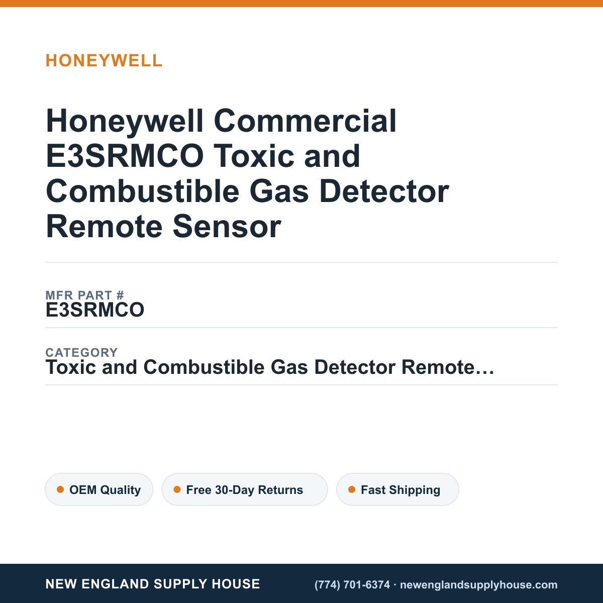 Honeywell Commercial E3SRMCO Toxic and Combustible Gas Detector Remote Sensor — New England Supply House spec card [NESH-SPEC-CARD-V2]