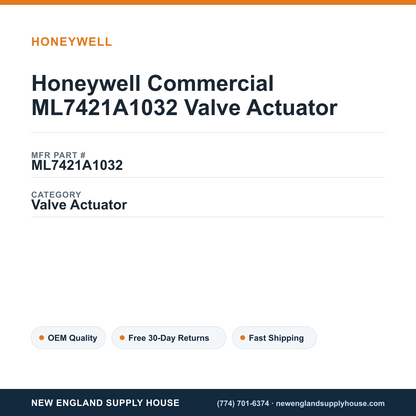 Honeywell Commercial ML7421A1032 Valve Actuator — New England Supply House spec card [NESH-SPEC-CARD-V2]