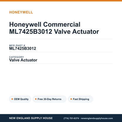Honeywell Commercial ML7425B3012 Valve Actuator — New England Supply House spec card [NESH-SPEC-CARD-V2]