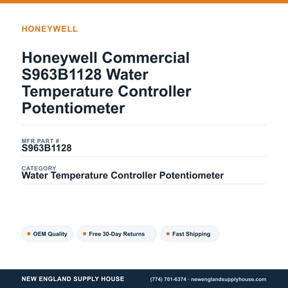 Honeywell Commercial S963B1128 Water Temperature Controller Potentiometer — New England Supply House spec card [NESH-SPEC-CARD-V2]