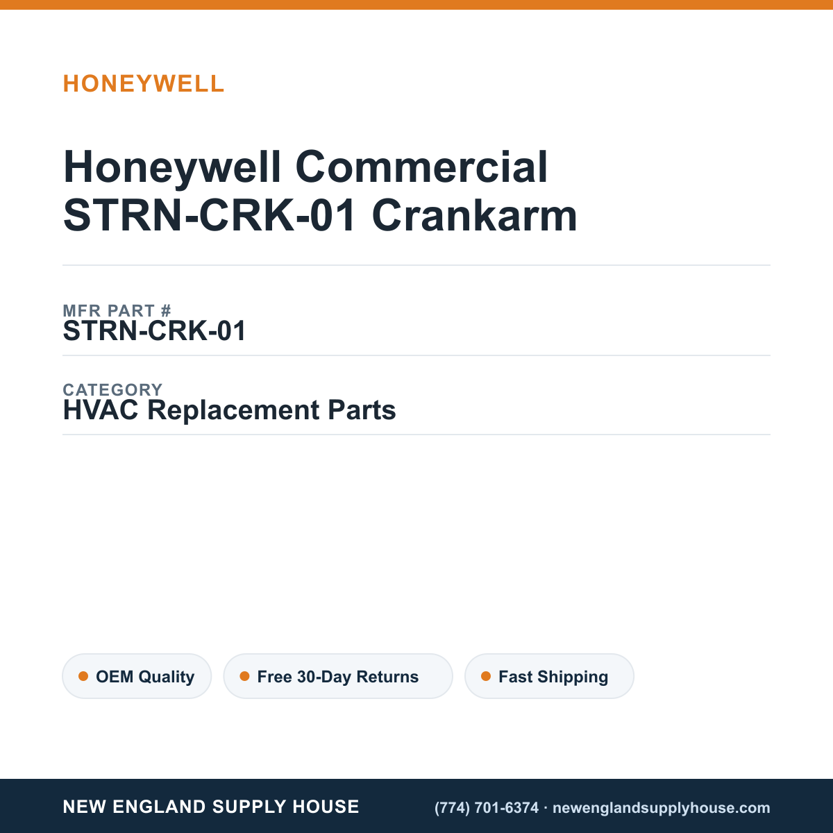 Honeywell Commercial STRN-CRK-01 Crankarm — New England Supply House spec card [NESH-SPEC-CARD-V2]