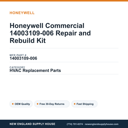 Honeywell Commercial 14003109-006 Repair and Rebuild Kit — New England Supply House spec card [NESH-SPEC-CARD-V2]