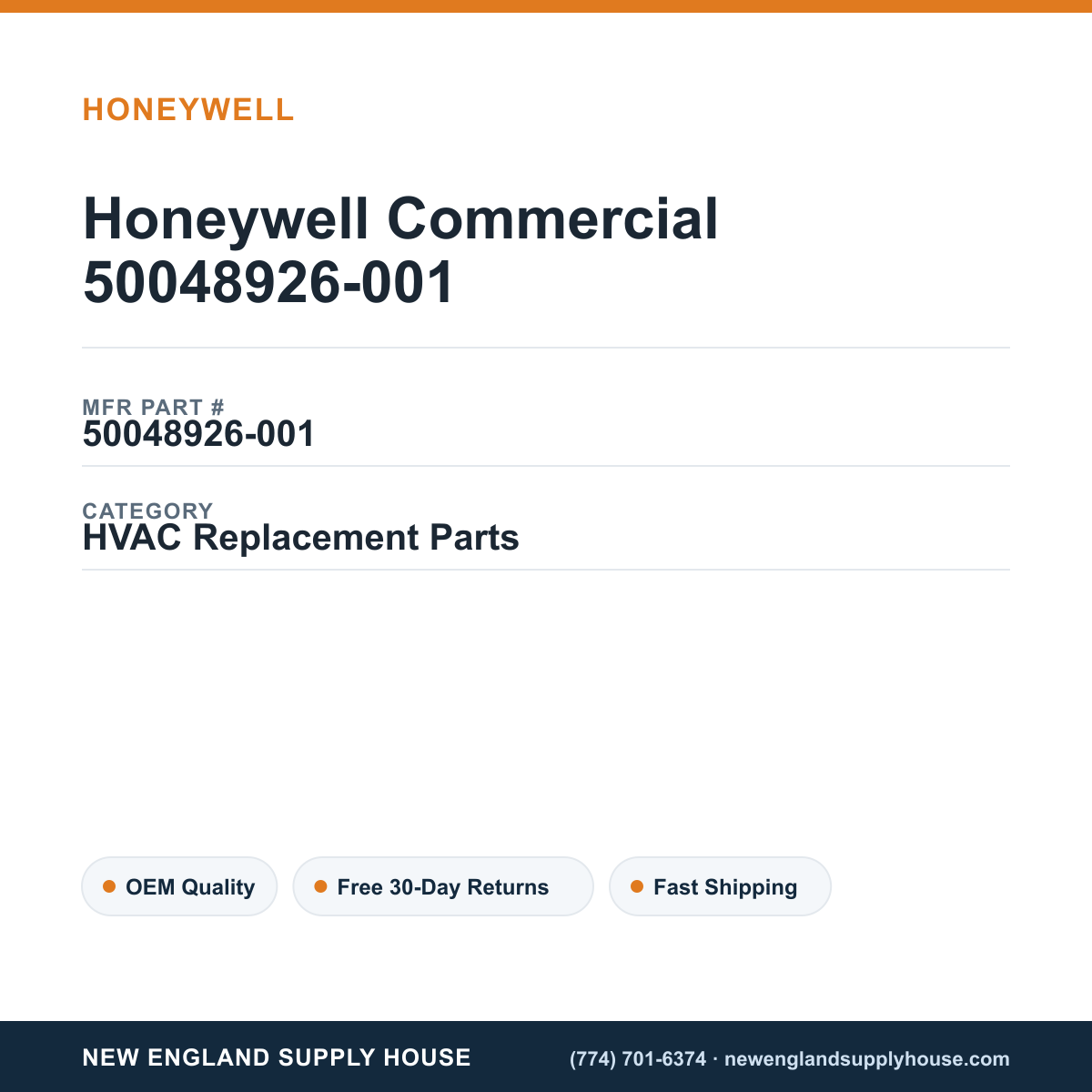 Honeywell Commercial 50048926-001 — New England Supply House spec card [NESH-SPEC-CARD-V2]
