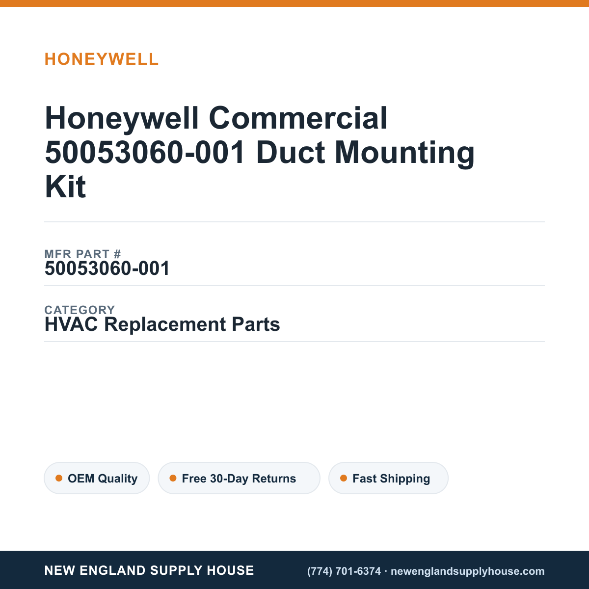 Honeywell Commercial 50053060-001 Duct Mounting Kit — New England Supply House spec card [NESH-SPEC-CARD-V2]