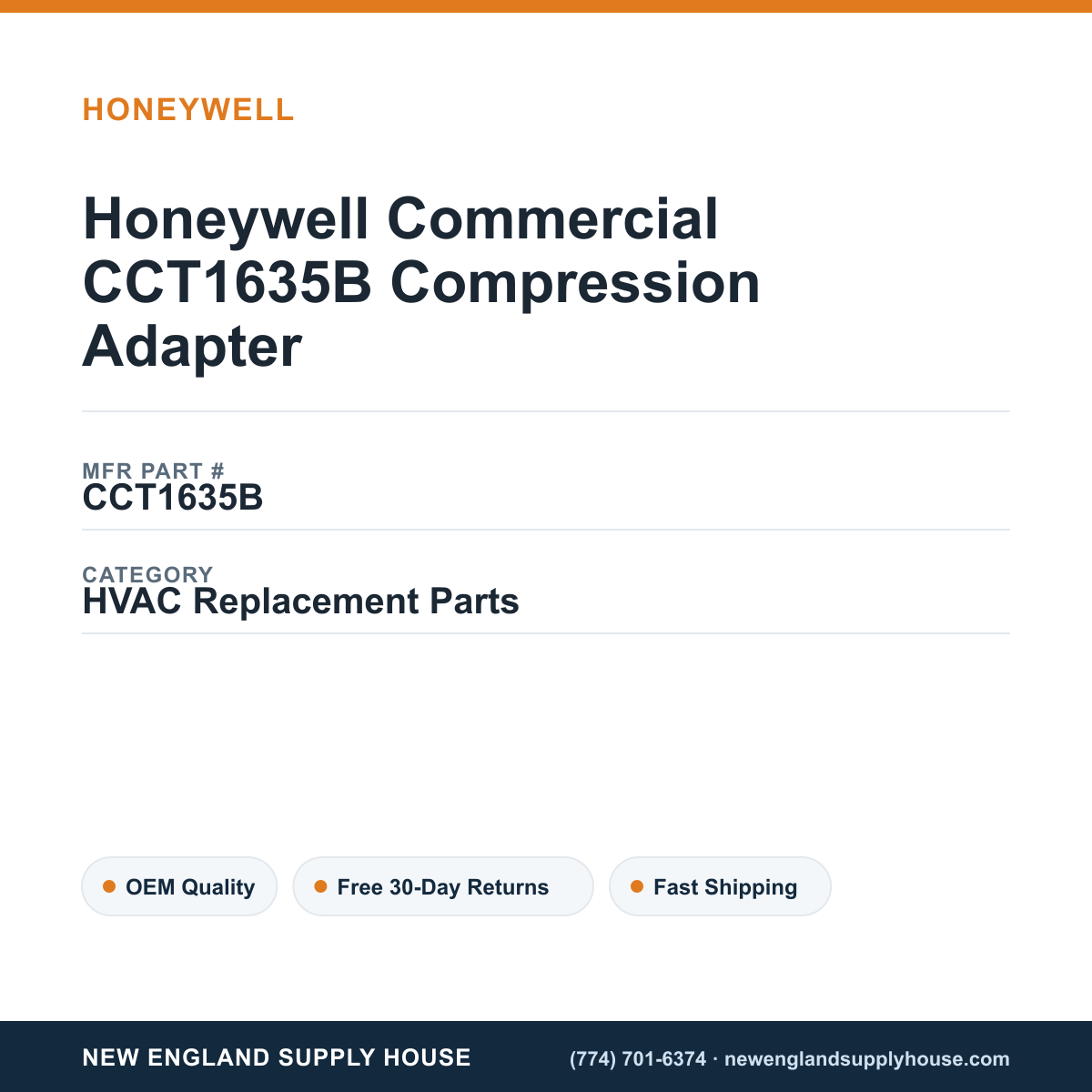 Honeywell Commercial CCT1635B Compression Adapter — New England Supply House spec card [NESH-SPEC-CARD-V2]