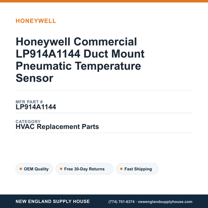 Honeywell Commercial LP914A1144 Duct Mount Pneumatic Temperature Sensor — New England Supply House spec card [NESH-SPEC-CARD-V2]