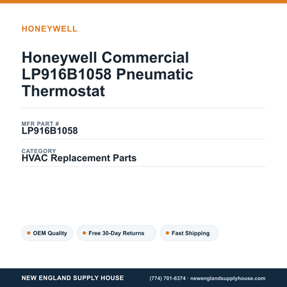 Honeywell Commercial LP916B1058 Pneumatic Thermostat — New England Supply House spec card [NESH-SPEC-CARD-V2]