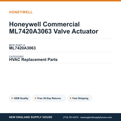 Honeywell Commercial ML7420A3063 Valve Actuator — New England Supply House spec card [NESH-SPEC-CARD-V2]