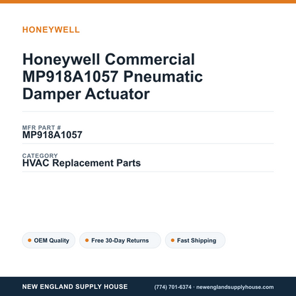 Honeywell Commercial MP918A1057 Pneumatic Damper Actuator — New England Supply House spec card [NESH-SPEC-CARD-V2]