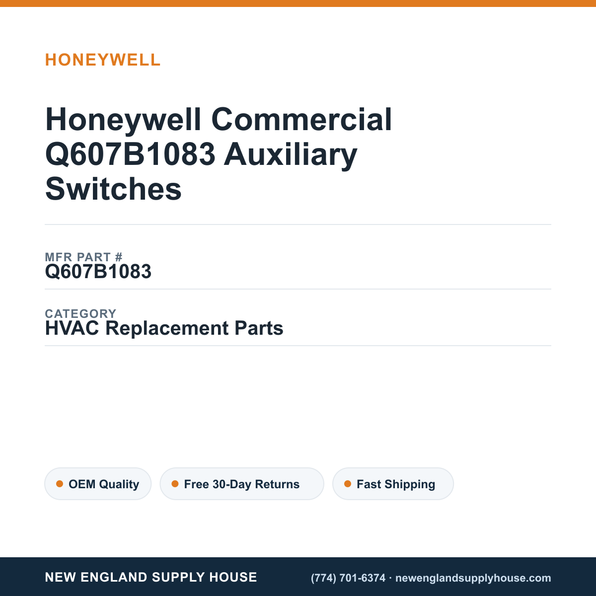 Honeywell Commercial Q607B1083 Auxiliary Switches — New England Supply House spec card [NESH-SPEC-CARD-V2]