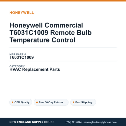 Honeywell Commercial T6031C1009 Remote Bulb Temperature Control — New England Supply House spec card [NESH-SPEC-CARD-V2]