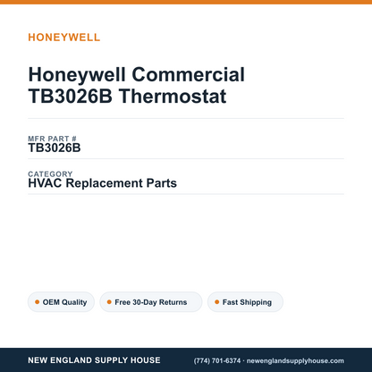 Honeywell Commercial TB3026B Thermostat — New England Supply House spec card [NESH-SPEC-CARD-V2]