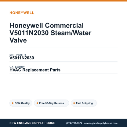 Honeywell Commercial V5011N2030 Steam/Water Valve — New England Supply House spec card [NESH-SPEC-CARD-V2]