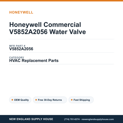Honeywell Commercial V5852A2056 Water Valve — New England Supply House spec card [NESH-SPEC-CARD-V2]
