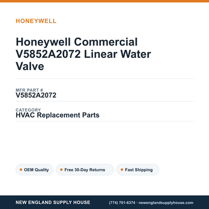 Honeywell Commercial V5852A2072 Linear Water Valve — New England Supply House spec card [NESH-SPEC-CARD-V2]