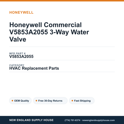 Honeywell Commercial V5853A2055 3-Way Water Valve — New England Supply House spec card [NESH-SPEC-CARD-V2]