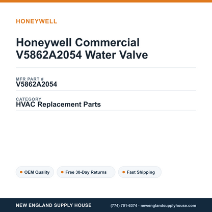 Honeywell Commercial V5862A2054 Water Valve — New England Supply House spec card [NESH-SPEC-CARD-V2]